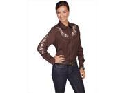Scully PL 839 CHO XS Womens Embroidered Long Sleeve Pearl Snap Western Show Shirt Chocolate Extra Small