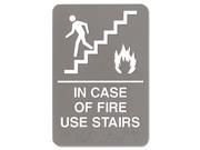 U. S. Stamp Sign 5400 6 x 9 ADA Sign In Case Of Fire Use Stairs Gray