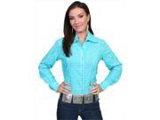 Scully PSL 012 TUR M Female Cantina Lace Stripe Ruffled Long Sleeve Western Blouse Turquoise Medium