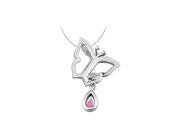 Fine Jewelry Vault UBPDS85123W14DPS Butterfly Pendant Necklace with Diamond and Pink Sapphire in 14kt White Gold 0.05 CT TGW