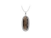 Fine Jewelry Vault UBPDS85647AGSQ Oval Smoky Quartz Pendant in 925 Sterling Silver Rope Style 18 in. Necklace 25 x10 mm.