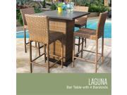 TKC Laguna Pub Table Set with Barstools 5 Piece Outdoor Wicker Patio Furniture Caramel