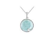 Fine Jewelry Vault UBPDS68291AGLM 14MM Larimar Cabochon Pendant in Rhodium Treated 925 Sterling Silver