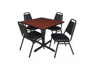 Regency TB4242CH29 42 In. Square Laminate Table Cherry Cain Base With 4 Black Restaurant Chairs