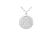 Fine Jewelry Vault UBPD2792AGCZ Cubic Zirconia Breast Cancer Awareness Ribbon Disc Pendant in 925 Sterling Silver 0.15 CT TGW