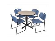 Regency TB36RNDBE44BE 36 In. Round Laminate Table Beige Cain Base With 4 Blue Zeng Stack Chairs