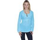 Scully PSL 162 TUR XL Womens Cotton Pullover Top With Long Sleeves Turquoise Extra Large