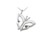 Fine Jewelry Vault UBPDS83895W14E Butterfly Pendant Necklace with Emerald in 14kt White Gold 0.15 CT TGW