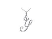 Fine Jewelry Vault UBPDS85557AGCZY Script Y Initial Pendant with Triple Quality CZ on Rhodium 925 Sterling Silver 0.05 Carat