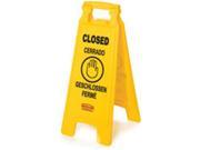 Rubbermaid Commercial Products 611278YEL Floor Sign With Multi Lingual Closed Imprint 2 Sided