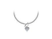 Fine Jewelry Vault UBNK2004W14 Dangle Heart Pendant in 14K White Gold with 5 MM Beads Necklace Set on 14K White Gold Chains