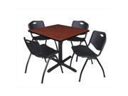 Regency TB4242CH47BK 42 In. Square Laminate Table Cherry Cain Base With 4 Black M Stack Chairs