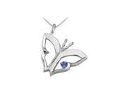 Fine Jewelry Vault UBPDS83895W14S Butterfly Pendant Necklace with Sapphire in 14kt White Gold 0.15 CT TGW