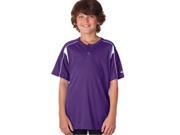 Badger 2937 Youth Pro Placket Henley T Shirt Purple White Medium