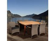 International Home Miami BT426 8LIBKD GR Normand 9 Piece Eucalyptus Wicker Square Patio Dining Set with Grey Cushions