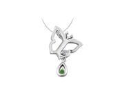 Fine Jewelry Vault UBPDS85123W14DE Butterfly Pendant Necklace with Emerald and Diamond in 14kt White Gold 0.05 CT TGW