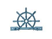 Handcrafted Model Ships K 718 dark blue 8 in. Cast Iron Ship Wheel With Hooks Rustic Dark Blue Whitewashed
