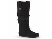 Bordello WHI115_B_VEL 10 8 Strap Velvet Calf Boot with Elastic Button Black Size 10