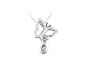Fine Jewelry Vault UBPDS85123W14D Butterfly Pendant Necklace with Diamond in 14kt White Gold 0.05 CT TDW
