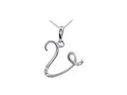 Fine Jewelry Vault UBPDS85557AGCZV Rhodium 925 Sterling Silver V Script Initial Pendant with CZ of 0.05 Carat Triple Quality