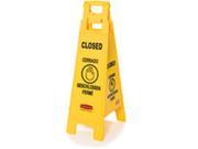 Rubbermaid Commercial Products 611478YEL Floor Sign With Multi Lingual Closed Imprint 4 Sided