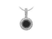 Fine Jewelry Vault UBPD1007AGCZBOX Round Black Onyx and Pave set Cubic Zirconia Pendant in Rhodium Treated Sterling Silver 1.25 CT