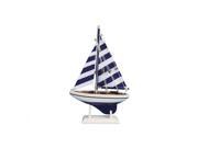Handcrafted Model Ships Sailboat 9 109 Wooden Blue Striped Pacific Sailer Model Sailboat Decoration 9 in.