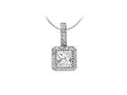 Fine Jewelry Vault UBPD1014AGCZ Princess Cut and Round Cubic Zirconia Pendant in Rhodium Treated Sterling Silver 0.75 CT TGW