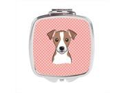 Carolines Treasures BB1260SCM Checkerboard Pink Jack Russell Terrier Compact Mirror 2.75 x 3 x .3 In.