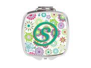 Carolines Treasures CJ2011 SSCM Letter S Flowers Pink Teal Green Initial Compact Mirror