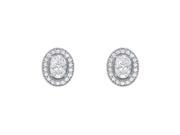 Fine Jewelry Vault UBNER40939W14OV75CZ April Birthstone Oval Cubic Zirconia Halo Earrings with CZs in 14K White Gold