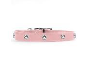 Rockinft Doggie 844587018467 .5 in. x 12 in. Leather Collar with Paw Rivets Pink