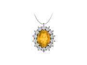 Fine Jewelry Vault UBPDS85654AGOV86CZCT Oval Citrine and CZ Halo Pendant in 925 Sterling Silver 1.25.ct.tgw