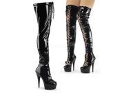 Pleaser DEL3029_B_M 8 1.75 in. Platform Front Lace Up Thigh High Boot with Side Zip Black Size 8