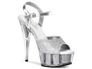 Pleaser DEL609 5G_S_M 7 1.75 in. Glitter Filled Platform Ankle Strap Sandal Silver Clear Size 7