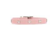 Rockinft Doggie 844587014643 .5 in. x 12 in. Leather Collar with Heart Bones Rivet Pink