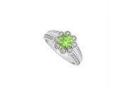 Fine Jewelry Vault UBNR50570AGCZPR Peridot CZ Fashion Ring With Floral Design in 925 Sterling Silver 1.50 CT TGW 8 Stones