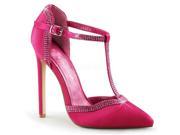 Pleaser SEXY25_FSSA 9 T Strap Dorsay Pump Shoe with Rhinestone on Straps Trim Hot Pink Size 9
