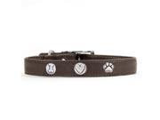 Rockinft Doggie 844587020613 1 in. x 20 in. Leather Collar with Bone Heart Paw Rivets Brown