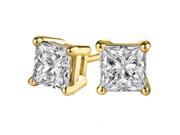Fine Jewelry Vault UBERP005APRY14D Princess Cut Diamond Stud Earrings in 14K Yellow Gold 2 Stones