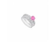 Fine Jewelry Vault UBJS656ABW14DPSRS7 14K White Gold Pink Sapphire Diamond Engagement Ring with Wedding Band Set 1.50 CT Size 7