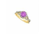 Fine Jewelry Vault UBNR84630Y14CZAM Amethyst With CZ April Birthstone Criss Cross Shank Halo Engagement Ring in 14K Yellow Gold 46 Stones