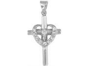 Doma Jewellery DJS03478 Sterling Silver Rhodium Plated Cross Pendant with CZ and Extension Leather Necklace