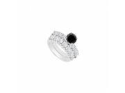 Fine Jewelry Vault UBJS127ABW14DBDRS6.5 14K White Gold Black White Diamond Engagement Ring with Wedding Band Set 1.15 CT Size 6.5