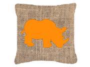 Rhinoceros Burlap and Orange Canvas Fabric Decorative Pillow BB1006