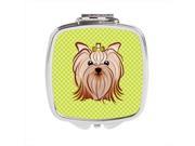 Carolines Treasures BB1266SCM Checkerboard Lime Green Yorkie Yorkishire Terrier Compact Mirror 2.75 x 3 x .3 In.