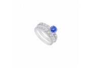 Fine Jewelry Vault UBJS656ABW14DTZRS4 14K White Gold Tanzanite Diamond Engagement Ring with Wedding Band Set 1.50 CT Size 4