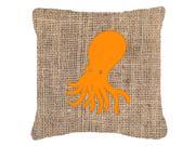 Octopus Burlap and Orange Canvas Fabric Decorative Pillow BB1098