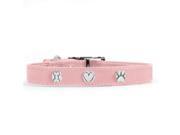 Rockinft Doggie 844587020729 1 in. x 18 in. Leather Collar with Bone Heart Paw Rivets Pink