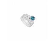 Fine Jewelry Vault UBJS183ABW14QD 14K White Gold Blue White Diamond Engagement Ring With Wedding Band Set 1.10 CT